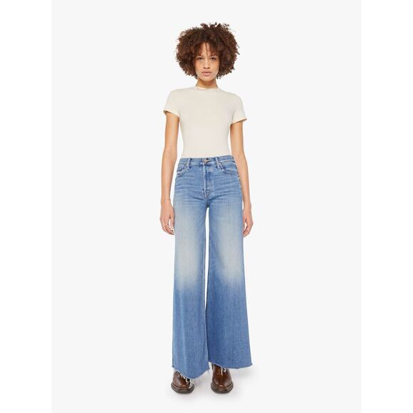 MOTHER Denim - Mother Tomcat Swisher Sneak Fray Jeans Size 28 Blue Wide Leg Poppin' Wheelies